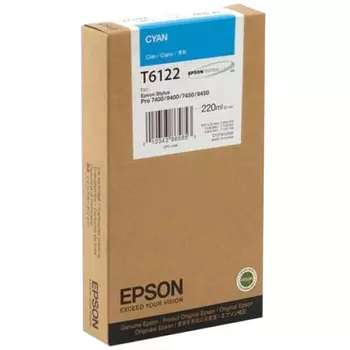 Картридж струйный Epson T6122 (C13T612200), голубой, оригинальный, объем 220мл, для Epson Stylus Pro 7450 / 9450