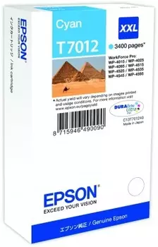 Картридж струйный Epson T7012 (C13T70124010), голубой, оригинальный, ресурс 3400 страниц для Epson Epson WorkForce Pro WP-4015DN / WP-4025DW / WP-4095DN / WP-4515DN / WP-4525DNF / WP-4535DWF / WP-4595DNF