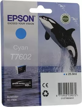 Картридж струйный Epson T7602 (C13T76024010), голубой, оригинальный, ресурс 2200 страниц для Epson Epson SureColor SC-P600
