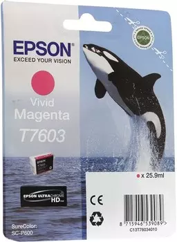 Картридж струйный Epson T7603 (C13T76034010/C13T76034N10), пурпурный, оригинальный, объем 25.9 мл, ресурс 1400 страниц для Epson Epson SureColor SC-P600