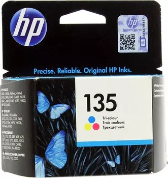 Картридж струйный HP 135 (C8766HE), голубой/пурпурный/желтый, оригинальный, объем 7мл, ресурс 330 страниц, для HP Deskjet 5940 / 460 / 5743 / 6543 / 6843 / 6943, HP Officejet 4212 / 6213 / 6313 / 7213 / 7310 / 7410 / 100 / 150, HP PSC 2355 / 2353 / 2410, HP Photosmart 2573 / 2613 / 425 / 428 / 325 / 335 / 375 / 385 / 475