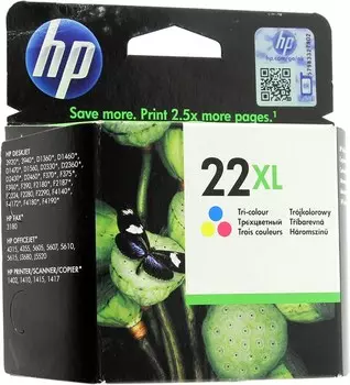 Картридж струйный HP 22XL (C9352CE), голубой/пурпурный/желтый, оригинальный, ресурс 415 страниц, для HP Officejet J3680 / 4355 / 5610, HP Deskjet D2360 / D2460 / F2180 / F380 / F4180 / D1530 / 3940, HP PSC 1410