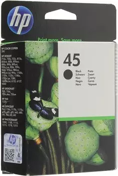 Картридж струйный HP 45 (51645AE/51645AA), черный, оригинальный, объем 42 мл, ресурс 930 страниц для HP HP Deskjet 1125c / 959c / 980cxi / 1100c / 1120c / 1280 / 1600c / 1100cm / 1600cn / 815c / 855cse / 855cxi / 870k / 1180c / 1220c/ps, HP Officejet g95 / k60xi