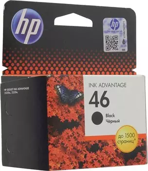 Картридж струйный HP 46 (CZ637AE), черный, оригинальный, ресурс 1500 страниц для HP HP DeskJet Ink Advantage Ultra 2529 / 4729 / 2029 / 2020hc / 2520hc