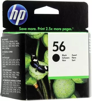 Картридж струйный HP 56 (C6656AE), черный, оригинальный, объем 19 мл, ресурс 520 страниц для HP HP Deskjet 5550 / 5150 / 450cbi, HP Officejet 4212 / 5610 / 4255 / 6160, HP PSC 1315 / 2210 / 2410 / 1210 / 1216 / 1315 / 2175 / 1215 / 1350 / 2105 / 2110, HP Photosmart 7450xi / 7762 / 7450 / 7660 / 7760 / 7960 / 7350 / 7260