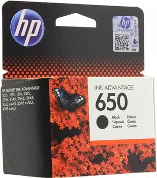 Картридж струйный HP 650 (CZ101AE/CZ101AK), черный, оригинальный, ресурс 360 страниц для HP HP Deskjet Ink Advantage 2515 / 3545 4515 / 1015 / 1515 / 2545 / 2645 / 3515 / 4645
