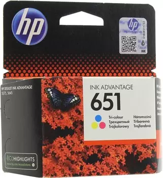 Картридж струйный HP 651 (C2P11AE), голубой/пурпурный/желтый, оригинальный, ресурс 300 страниц для HP HP DeskJet Ink Advantage 5575 / 5645