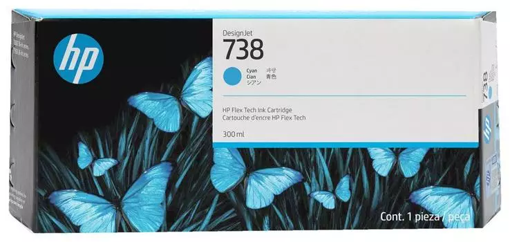 Картридж струйный HP 738 (676M6A), голубой, оригинальный, объем 300 мл для HP DesignJet T850/DesignJet T950