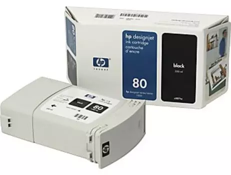 Картридж струйный HP 80 (C4871A), черный, оригинальный, объем 350мл, для HP Designjet 1050 / 1050+ / 1055 / 1055+