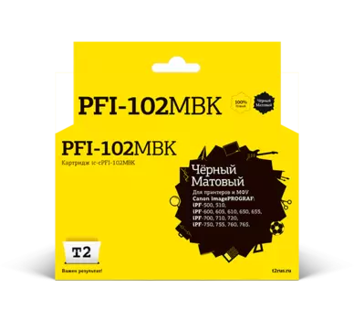 Картридж струйный T2 IC-CPFI-102MBK (PFI-102MBK/0894B001), черный матовый, совместимый, для Canon imagePROGRAF iPF-500/510/600/605/610/650/655/700/710/720/750/755/760/765