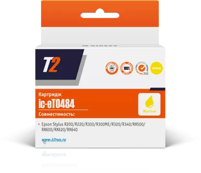 Картридж струйный T2 IC-ET0484 (T048/T048440), желтый, совместимый, для Epson Stylus Photo R200/R300/RX500/RX600