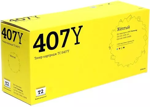 Картридж лазерный T2 TC-S407Y (CLT-Y407S/CLT-Y407S), желтый, 1000 страниц, совместимый для Samsung CLP-320/325/CLX-3185