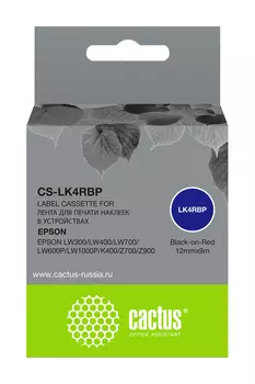 Кассета с лентой Cactus, 1.2 см x 9 м, черный на красном, совместимая (CS-LK4RBP)