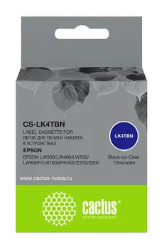 Кассета с лентой Cactus, 1.2 см x 9 м, черный на прозрачном, совместимая (CS-LK4TBN)