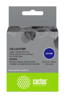 Кассета с лентой Cactus, 1.2 см x 9 м, черный на желтом, совместимая (CS-LK4YBP)