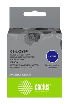Кассета с лентой Cactus, 1.8 см x 9 м, черный на желтом, совместимая (CS-LK5YBP)