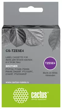 Кассета с лентой Cactus TZE-SE4, 1.8 см x 8 м, черный на белом, совместимая (CS-TZESE4)
