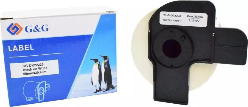 Кассета с лентой G&G DK22223, 5 см x 30.48м, черный на белом, совместимая (GG-DK22223)