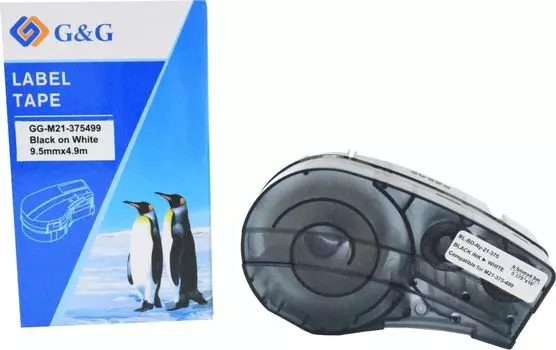 Кассета с лентой G&G M21-375499, 9.5 мм x 4.9 м, черный на белом, совместимая (GG-M21-375499)