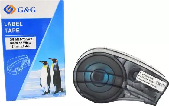 Кассета с лентой G&G M21-750423, 1.91 см x 6.4 м, черный на белом, совместимая (GG-M21-750423)