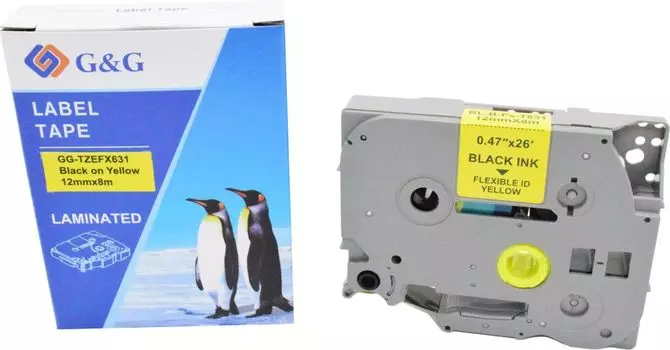 Кассета с лентой G&G TZEFX631, 1.2 см x 8 м, черный на желтом, совместимая (GG-TZEFX631)