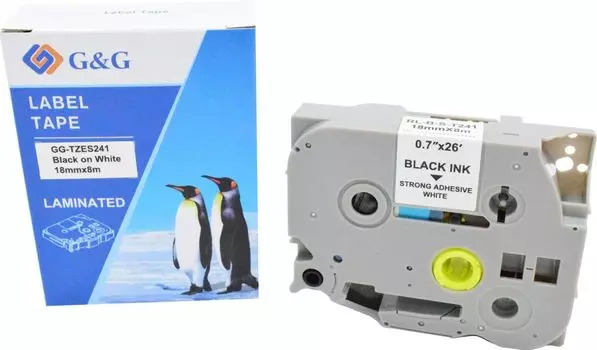 Кассета с лентой G&G TZES241, 1.8 см x 8 м, черный на белом, совместимая (GG-TZES241)