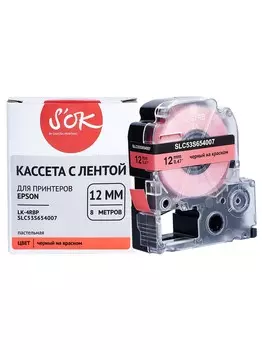 Кассета с лентой SAKURA C53S654007, 1.2 см x 8 м, черный на красном, совместимая (SLC53S654007)