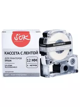 Кассета с лентой SAKURA C53S654013, 1.2 см x 8 м, белый на прозрачном, совместимая (SLC53S654013)