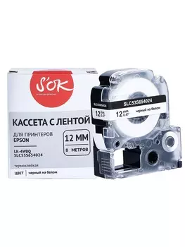 Кассета с лентой SAKURA C53S654024, 1.2 см x 5 м, черный на белом, совместимая (SLC53S654024)