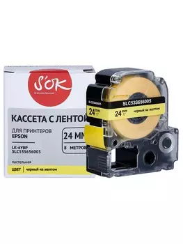 Кассета с лентой SAKURA C53S656005/LK-6YBP, 2.4 см x 8 м, черный на желтом, совместимая (SLC53S656005)