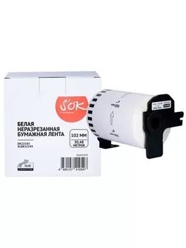 Кассета с лентой SAKURA DK22243, 10.2 см x 30.48м, черный на белом, совместимая (SLDK22243)