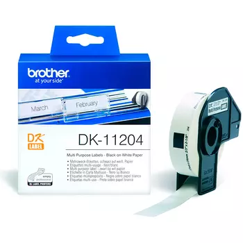 Кассета с наклейками Brother DK11204, 400 шт 17x54мм, черный на белом, оригинальная