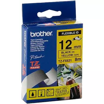 Кассета с наклейками Brother TZ-FX631, 12ммx8м, черный на желтом, оригинальная