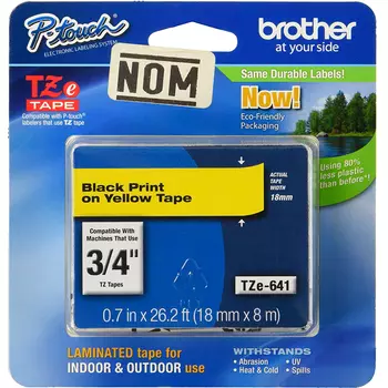 Кассета с наклейками Brother TZE641, 1.8 см x 8 м, черный на желтом, оригинальная