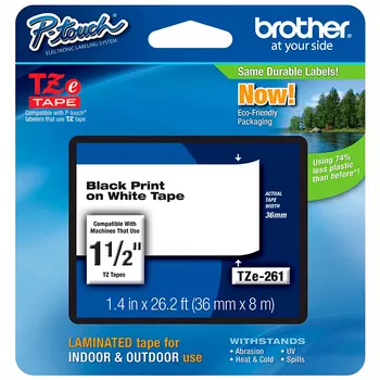 Кассета с наклейками Brother TZE-261, 3.6 см x 8 м, черный на белом, оригинальная