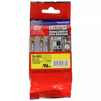 Кассета с наклейками Brother TZES651, 2.4 см x 8 м, черный на желтом, оригинальная