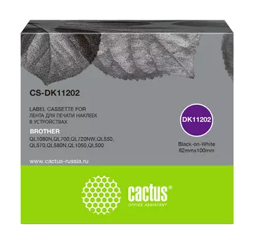Кассета с наклейками Cactus CS-DK11202, 6.2 см x 1 м, черный на прозрачном, совместимая