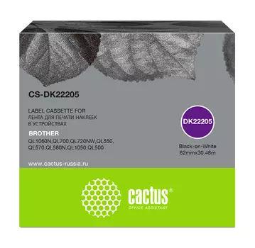 Кассета с наклейками Cactus CS-DK22205, 6.4 см x 30.48м, черный на белом, совместимая