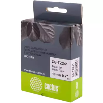 Кассета с наклейками Cactus CS-TZ241, 1.8 см x 8 м, черный на белом, совместимая