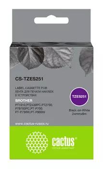 Кассета с наклейками Cactus CS-TZES251, 2.4 см x 8 м, черный на белом, совместимая
