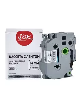 Кассета с наклейками SAKURA SLTZE151, 2.4 см x 8 м, черный на прозрачном, совместимая (SLTZE151)