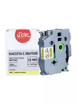 Кассета с наклейками SAKURA SLTZE641, 1.8 см x 8 м, черный на желтом, совместимая (SLTZE641)