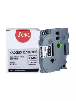 Кассета с наклейками SAKURA TZE325, 9 мм x 8 м, белый на черном, совместимая (SLTZE325)