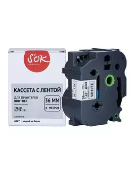 Кассета с наклейками SAKURA TZE-261, 3.6 см x 8 м, черный на белом, совместимая (SLTZE261)
