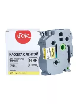 Кассета с наклейками SAKURA TZE-651, 2.4 см x 8 м, черный на желтом, совместимая (SLTZE651)