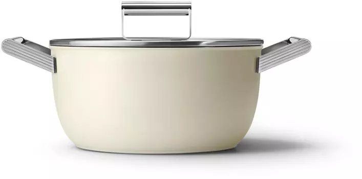 Кастрюля SMEG 4.6л, алюминий, антипригарное покрытие, кремовый с крышкой (CKFC2411CRM)