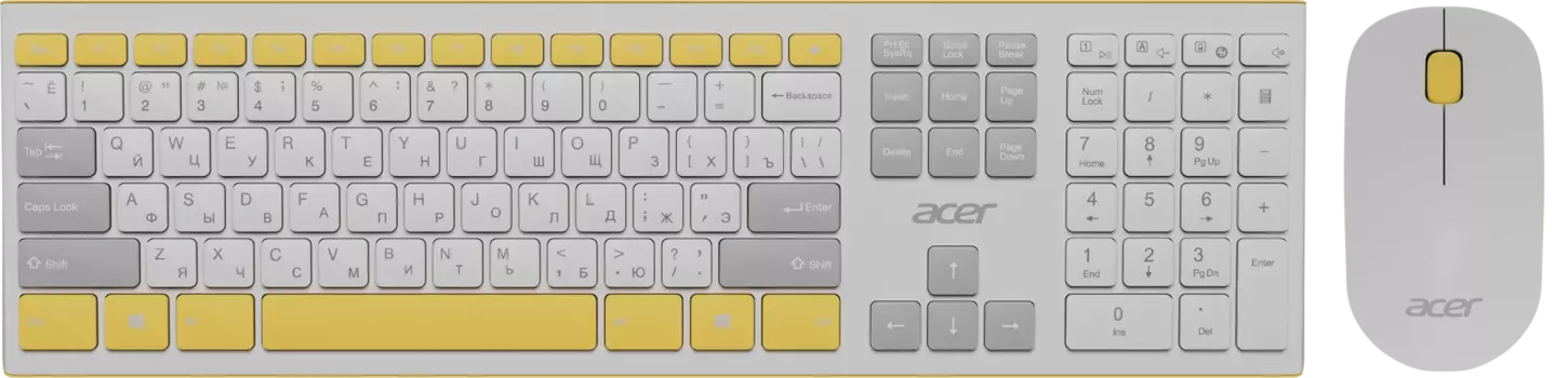 Клавиатура + мышь Acer OCC200, беспроводная, USB, белый/желтый (ZL.ACCEE.002)