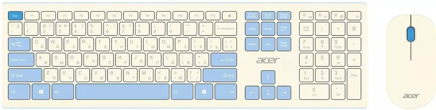 Клавиатура + мышь Acer OCC205, беспроводная, USB, белый/голубой (ZL.ACCEE.00C)