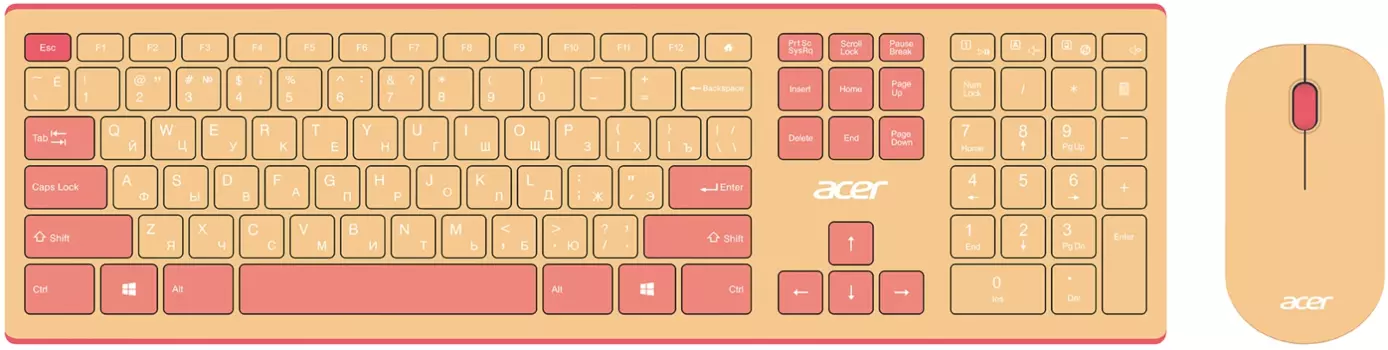 Клавиатура + мышь Acer OCC205, беспроводная, USB, бежевый/розовый (ZL.ACCEE.00F)