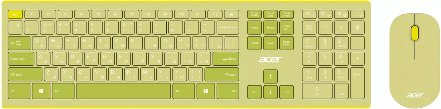 Клавиатура + мышь Acer OCC205, беспроводная, USB, зеленый/желтый (ZL.ACCEE.00E)